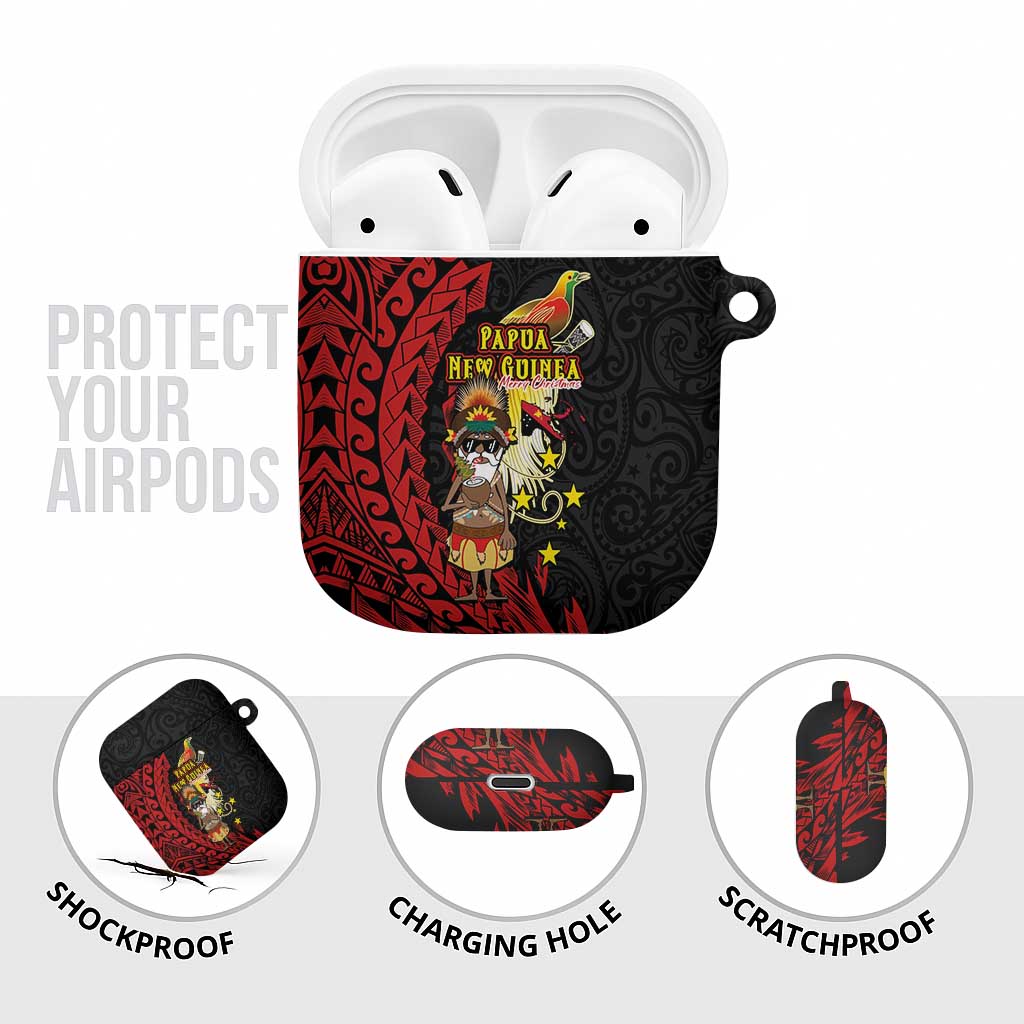 Papua New Guinea Christmas AirPods Case Funny Melanesian Santa with Bird-of-paradise Tribal Style - Polynesian Pride