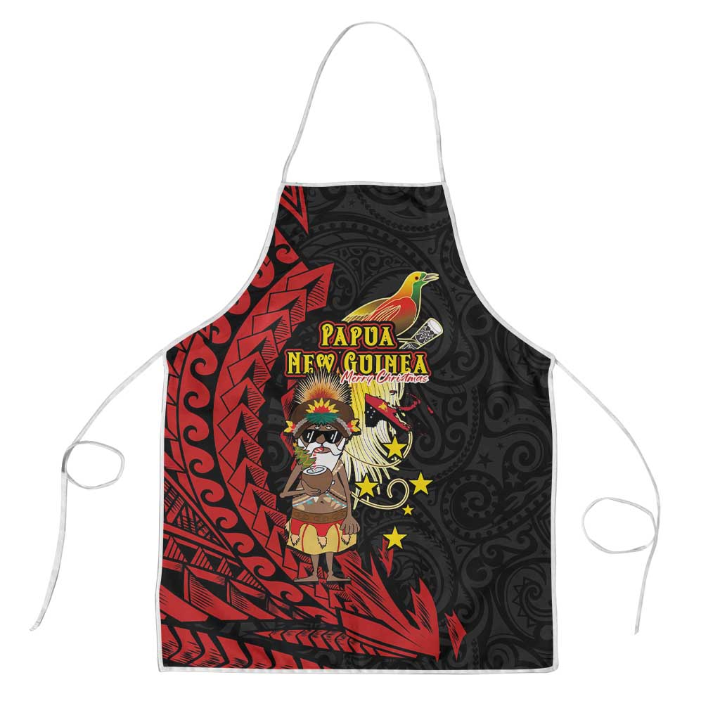 Papua New Guinea Christmas Apron Funny Melanesian Santa with Bird-of-paradise Tribal Style - Polynesian Pride