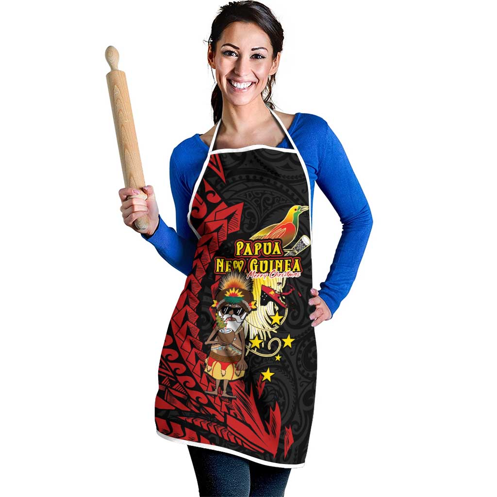Papua New Guinea Christmas Apron Funny Melanesian Santa with Bird-of-paradise Tribal Style - Polynesian Pride
