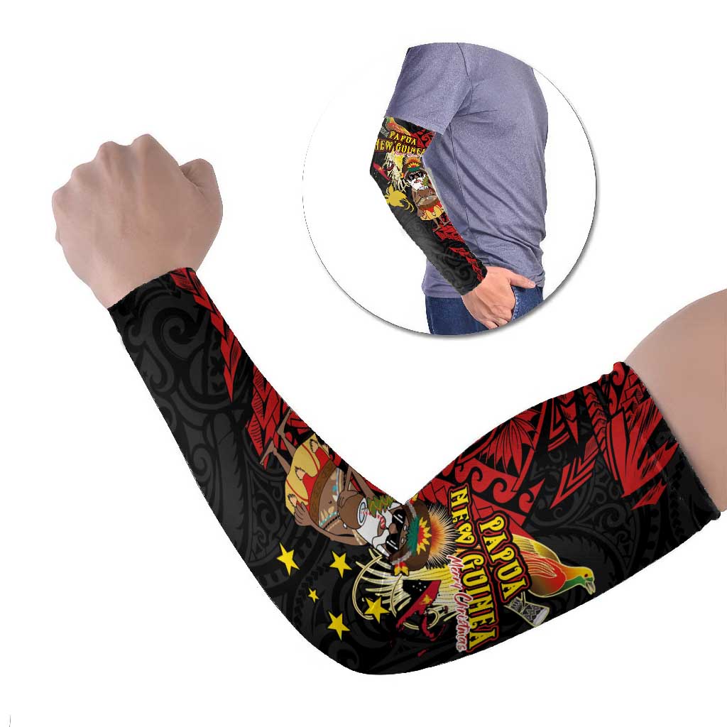 Papua New Guinea Christmas Arm Sleeves Funny Melanesian Santa with Bird-of-paradise Tribal Style - Polynesian Pride