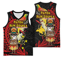 Papua New Guinea Christmas Basketball Jersey Funny Melanesian Santa with Bird-of-paradise Tribal Style - Polynesian Pride