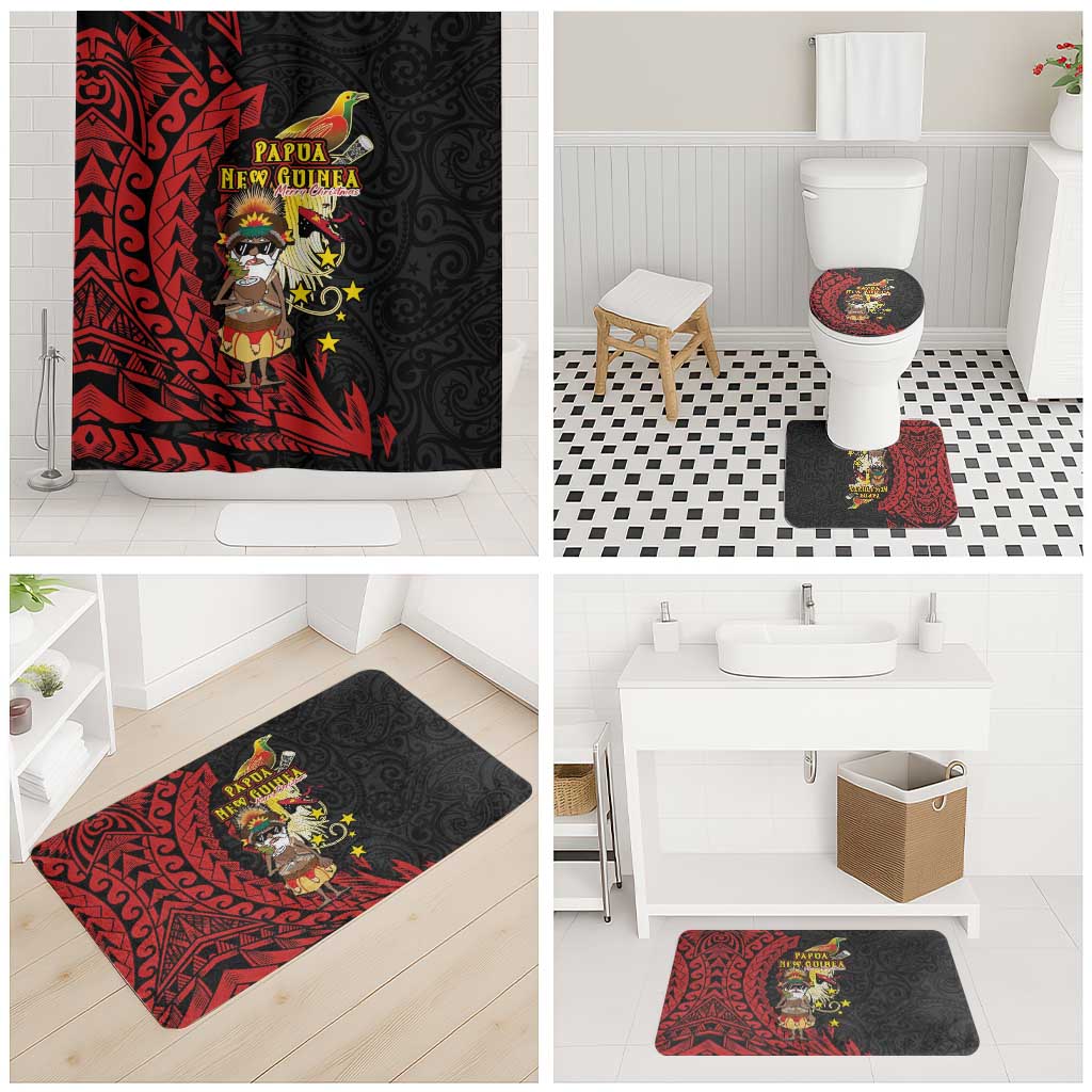 Papua New Guinea Christmas Bathroom Set Funny Melanesian Santa with Bird-of-paradise Tribal Style - Polynesian Pride