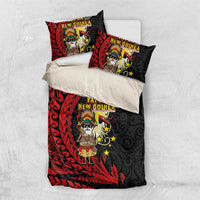 Papua New Guinea Christmas Bedding Set Funny Melanesian Santa with Bird-of-paradise Tribal Style - Polynesian Pride