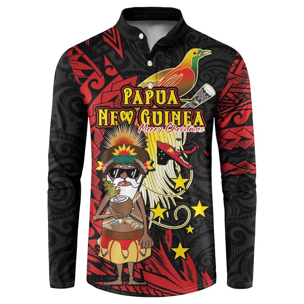Papua New Guinea Christmas Button Sweatshirt Funny Melanesian Santa with Bird-of-paradise Tribal Style - Polynesian Pride