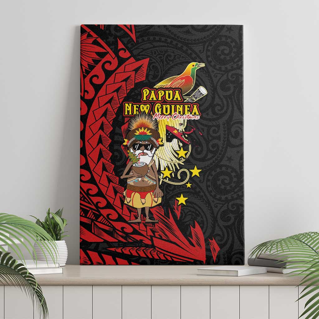 Papua New Guinea Christmas Canvas Wall Art Funny Melanesian Santa with Bird-of-paradise Tribal Style - Polynesian Pride