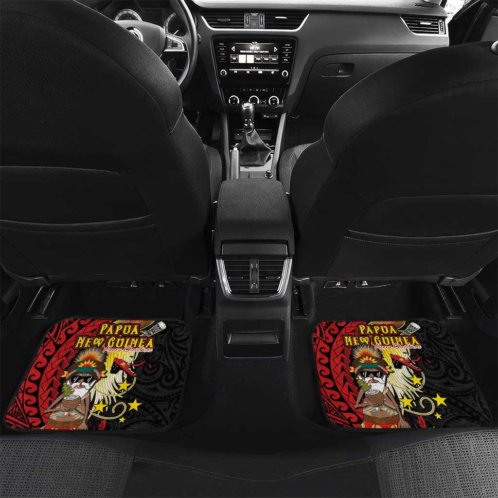 Papua New Guinea Christmas Car Mats Funny Melanesian Santa with Bird-of-paradise Tribal Style - Polynesian Pride
