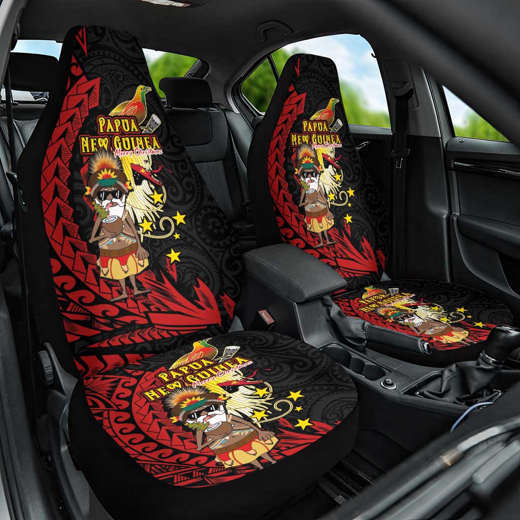 Papua New Guinea Christmas Car Seat Cover Funny Melanesian Santa with Bird-of-paradise Tribal Style - Polynesian Pride