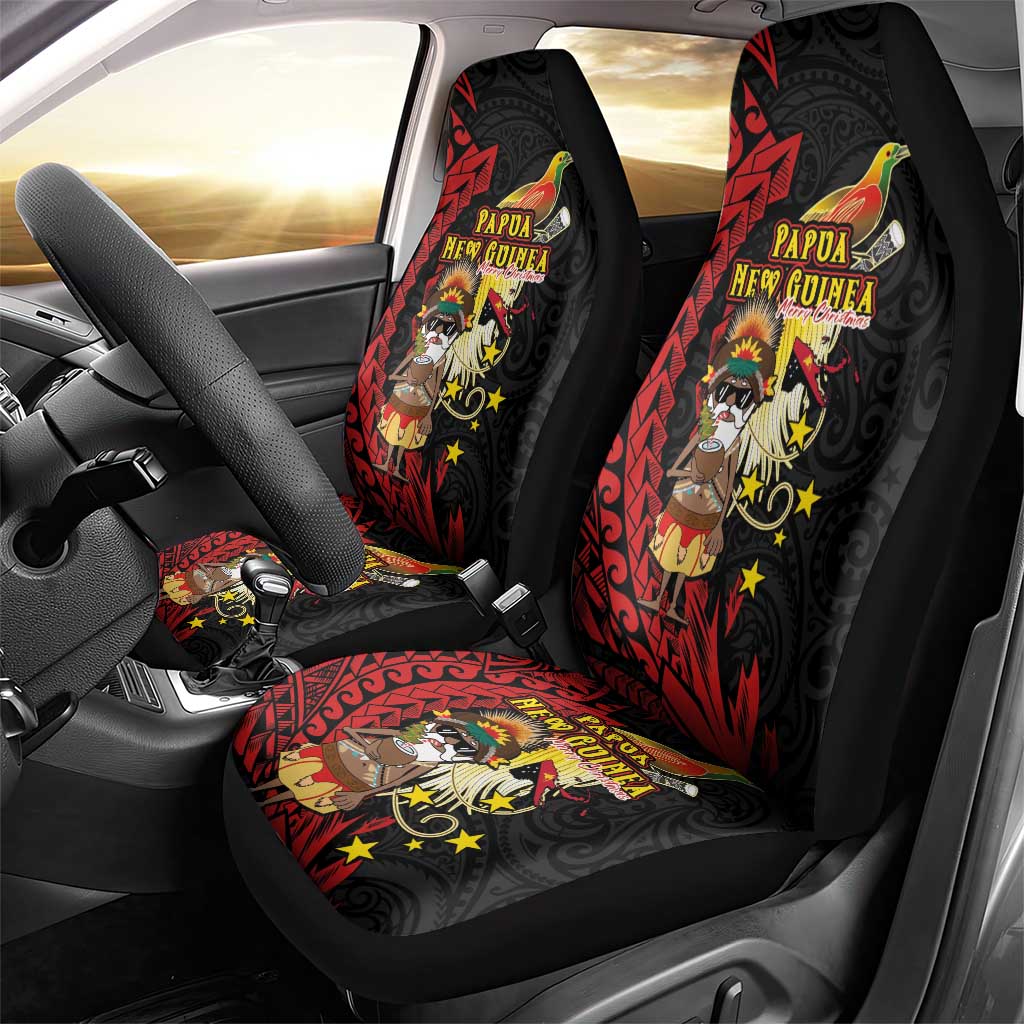 Papua New Guinea Christmas Car Seat Cover Funny Melanesian Santa with Bird-of-paradise Tribal Style - Polynesian Pride