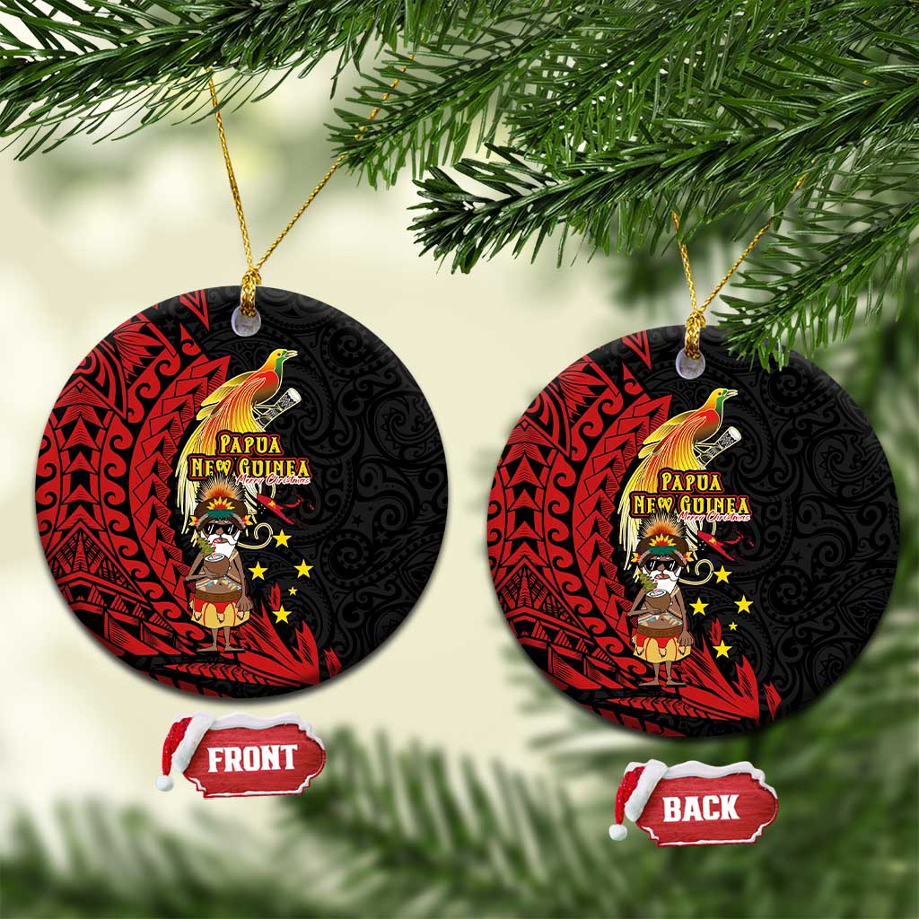 Papua New Guinea Christmas Ceramic Ornament Funny Melanesian Santa with Bird-of-paradise Tribal Style - Polynesian Pride