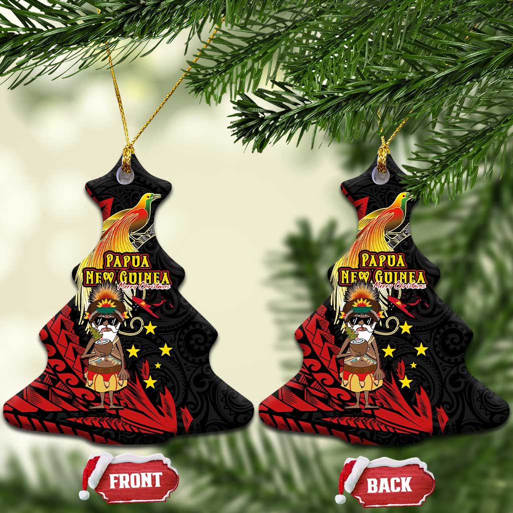 Papua New Guinea Christmas Ceramic Ornament Funny Melanesian Santa with Bird-of-paradise Tribal Style - Polynesian Pride