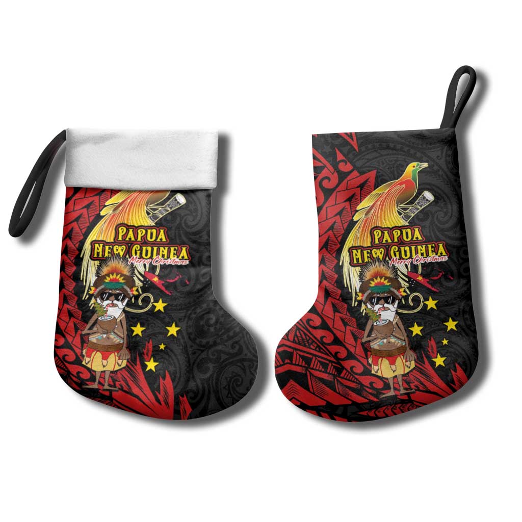 Papua New Guinea Christmas Stocking Funny Melanesian Santa with Bird-of-paradise Tribal Style - Polynesian Pride