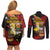 Papua New Guinea Christmas Couples Matching Off Shoulder Short Dress and Long Sleeve Button Shirt Funny Melanesian Santa with Bird-of-paradise Tribal Style - Polynesian Pride