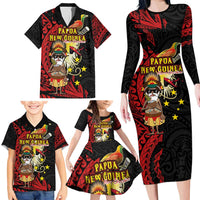 Papua New Guinea Christmas Family Matching Long Sleeve Bodycon Dress and Hawaiian Shirt Funny Melanesian Santa with Bird-of-paradise Tribal Style - Polynesian Pride