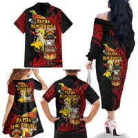 Papua New Guinea Christmas Family Matching Off The Shoulder Long Sleeve Dress and Hawaiian Shirt Funny Melanesian Santa with Bird-of-paradise Tribal Style - Polynesian Pride