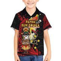 Papua New Guinea Christmas Family Matching Off The Shoulder Long Sleeve Dress and Hawaiian Shirt Funny Melanesian Santa with Bird-of-paradise Tribal Style - Polynesian Pride