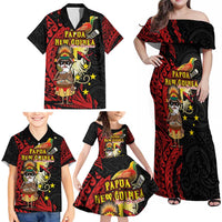 Papua New Guinea Christmas Family Matching Off Shoulder Maxi Dress and Hawaiian Shirt Funny Melanesian Santa with Bird-of-paradise Tribal Style - Polynesian Pride