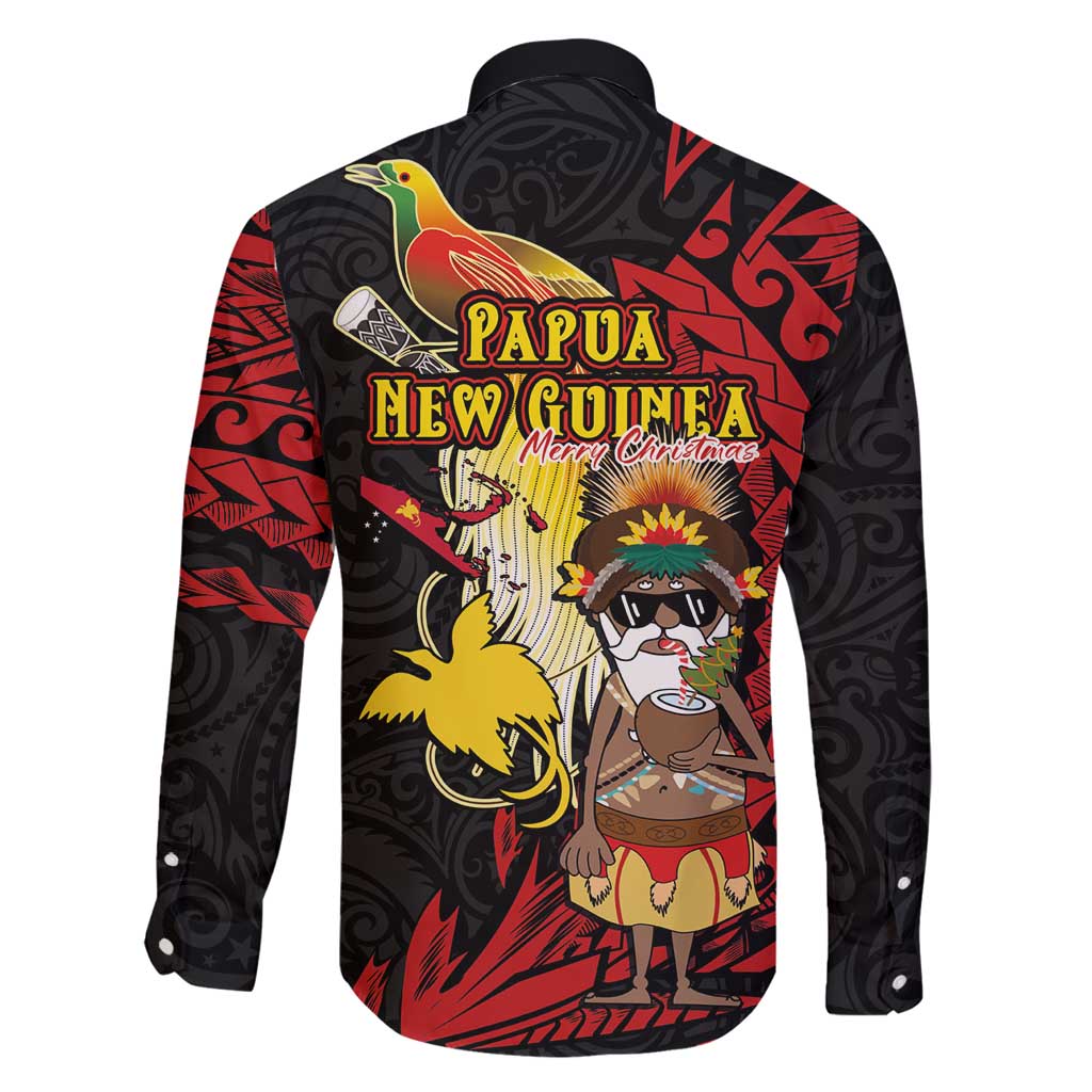 Papua New Guinea Christmas Family Matching Off Shoulder Maxi Dress and Hawaiian Shirt Funny Melanesian Santa with Bird-of-paradise Tribal Style - Polynesian Pride