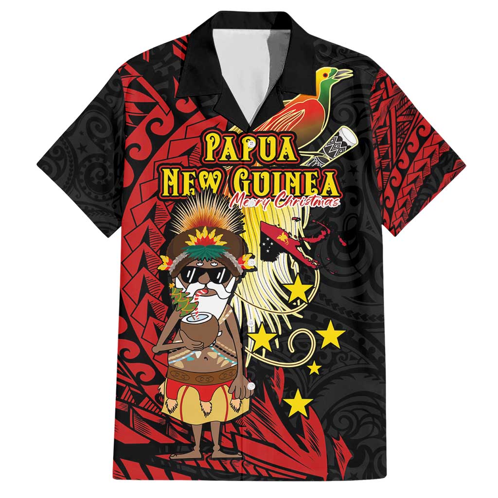 Papua New Guinea Christmas Hawaiian Shirt Funny Melanesian Santa with Bird-of-paradise Tribal Style - Polynesian Pride