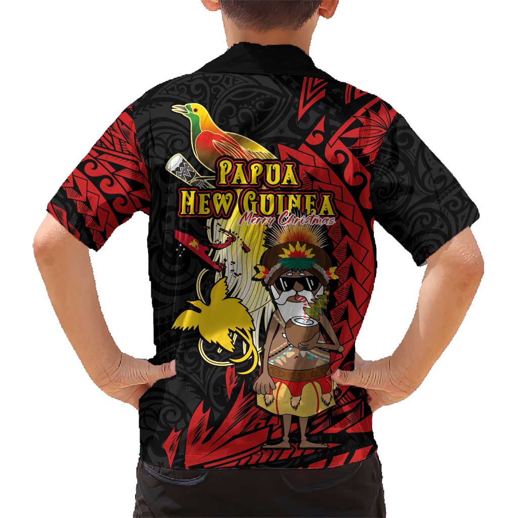 Papua New Guinea Christmas Kid Hawaiian Shirt Funny Melanesian Santa with Bird-of-paradise Tribal Style - Polynesian Pride