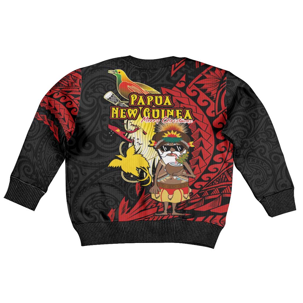 Papua New Guinea Christmas Kid Ugly Christmas Sweater Funny Melanesian Santa with Bird-of-paradise Tribal Style - Polynesian Pride