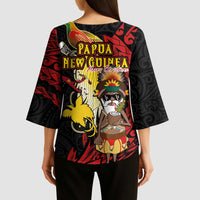 Papua New Guinea Christmas Kimono Sleeve Blouse Funny Melanesian Santa with Bird-of-paradise Tribal Style - Polynesian Pride