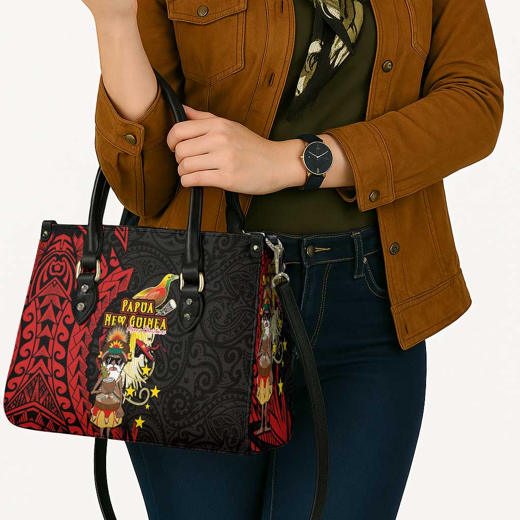 Papua New Guinea Christmas Leather Bag Funny Melanesian Santa with Bird-of-paradise Tribal Style - Polynesian Pride