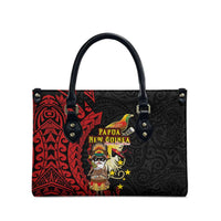 Papua New Guinea Christmas Leather Bag Funny Melanesian Santa with Bird-of-paradise Tribal Style - Polynesian Pride