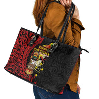 Papua New Guinea Christmas Leather Tote Bag Funny Melanesian Santa with Bird-of-paradise Tribal Style - Polynesian Pride