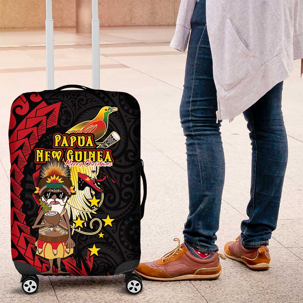 Papua New Guinea Christmas Luggage Cover Funny Melanesian Santa with Bird-of-paradise Tribal Style - Polynesian Pride
