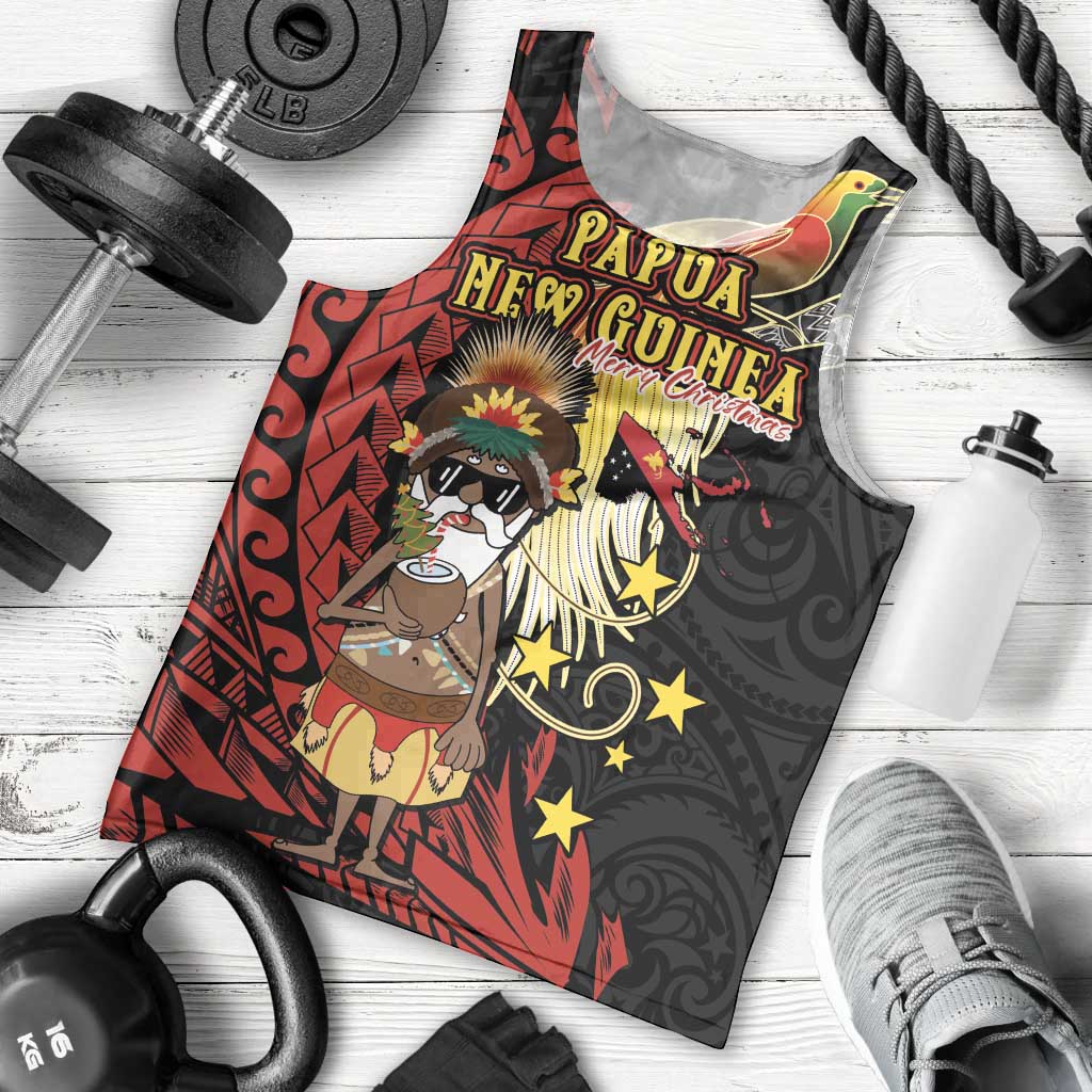 Papua New Guinea Christmas Men Tank Top Funny Melanesian Santa with Bird-of-paradise Tribal Style - Polynesian Pride