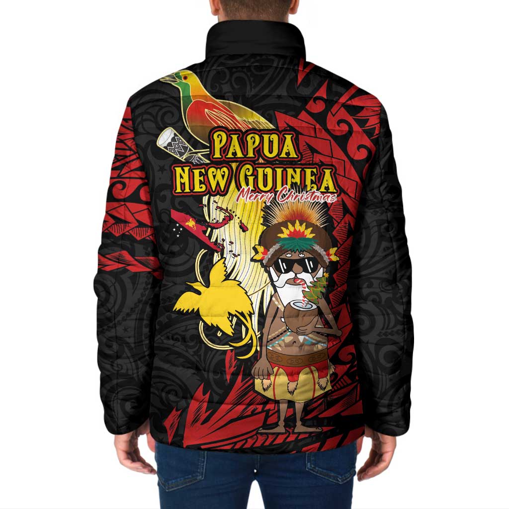 Papua New Guinea Christmas Padded Jacket Funny Melanesian Santa with Bird-of-paradise Tribal Style - Polynesian Pride