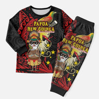 Papua New Guinea Christmas Pajama Set Funny Melanesian Santa with Bird-of-paradise Tribal Style - Polynesian Pride