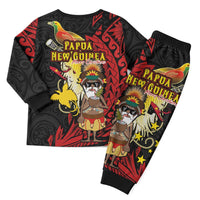 Papua New Guinea Christmas Pajama Set Funny Melanesian Santa with Bird-of-paradise Tribal Style - Polynesian Pride