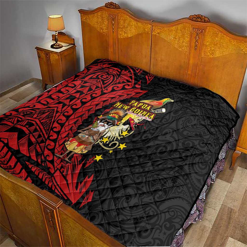 Papua New Guinea Christmas Quilt Funny Melanesian Santa with Bird-of-paradise Tribal Style - Polynesian Pride
