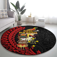 Papua New Guinea Christmas Round Carpet Funny Melanesian Santa with Bird-of-paradise Tribal Style - Polynesian Pride