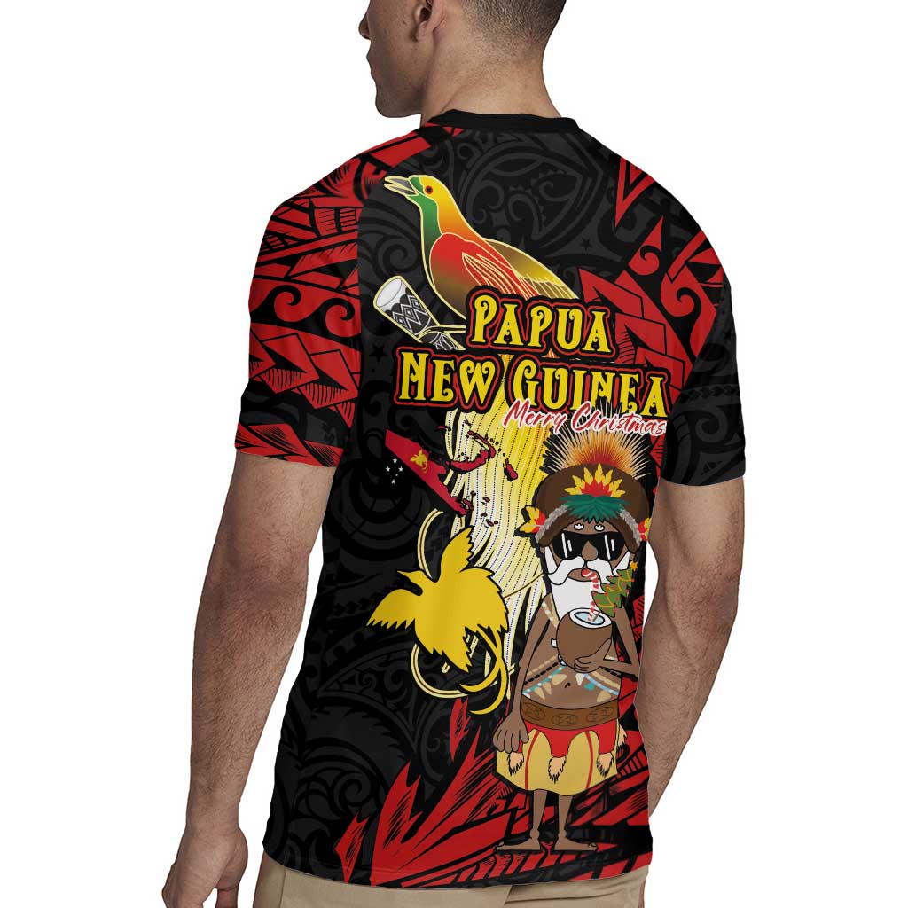 Papua New Guinea Christmas Rugby Jersey Funny Melanesian Santa with Bird-of-paradise Tribal Style - Polynesian Pride