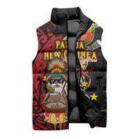 Papua New Guinea Christmas Sleeveless Puffer Jacket Funny Melanesian Santa with Bird-of-paradise Tribal Style - Polynesian Pride
