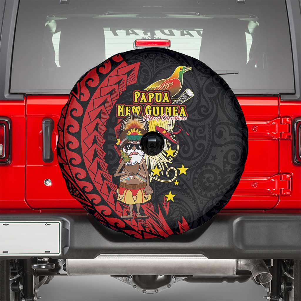 Papua New Guinea Christmas Spare Tire Cover Funny Melanesian Santa with Bird-of-paradise Tribal Style - Polynesian Pride