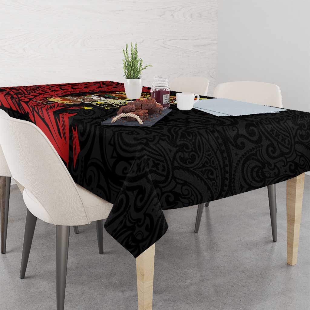Papua New Guinea Christmas Tablecloth Funny Melanesian Santa with Bird-of-paradise Tribal Style - Polynesian Pride