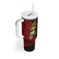 Papua New Guinea Christmas Tumbler With Handle Funny Melanesian Santa with Bird-of-paradise Tribal Style - Polynesian Pride