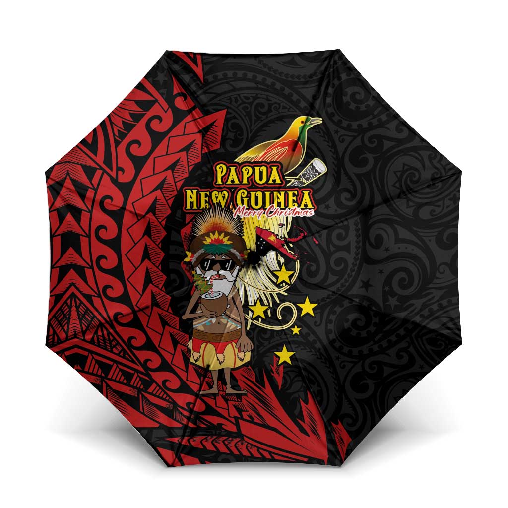 Papua New Guinea Christmas Umbrella Funny Melanesian Santa with Bird-of-paradise Tribal Style - Polynesian Pride