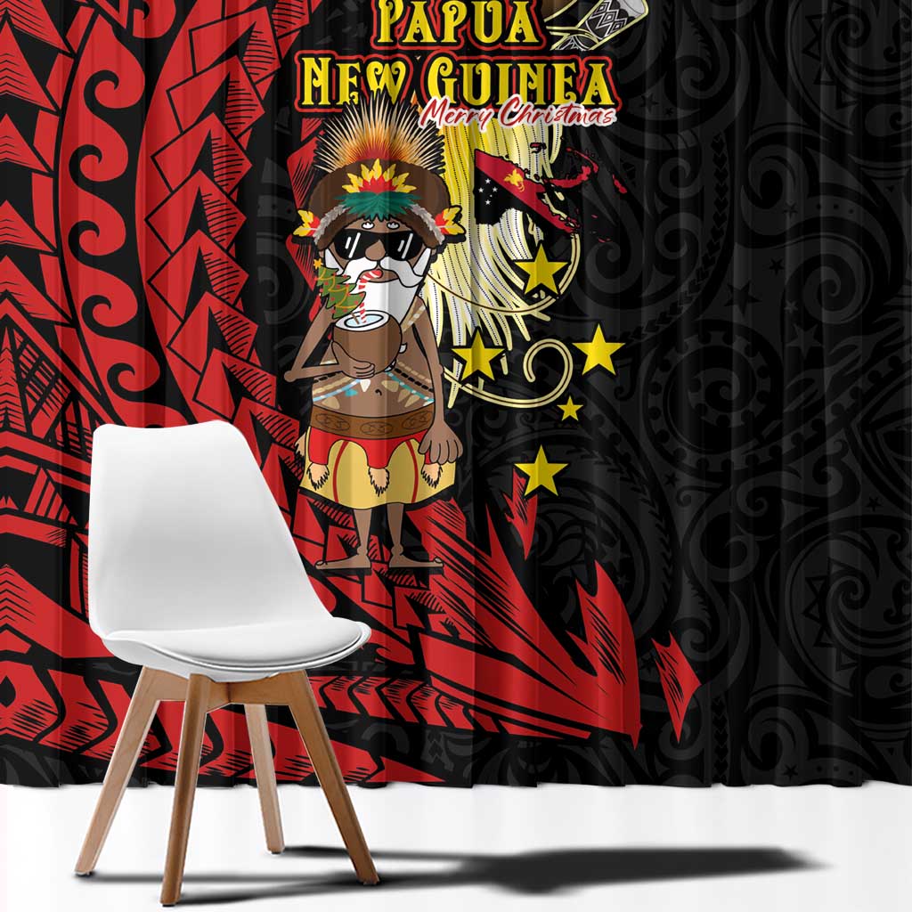 Papua New Guinea Christmas Window Curtain Funny Melanesian Santa with Bird-of-paradise Tribal Style - Polynesian Pride