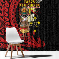 Papua New Guinea Christmas Window Curtain Funny Melanesian Santa with Bird-of-paradise Tribal Style - Polynesian Pride