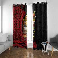 Papua New Guinea Christmas Window Curtain Funny Melanesian Santa with Bird-of-paradise Tribal Style - Polynesian Pride