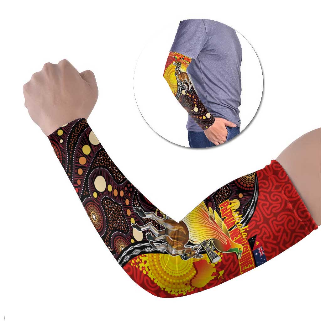 Australia and Papua New Guinea Together Arm Sleeves Bird-of-paradise and Kangaroo with Oro Tapa and Aboriginal Art Motifs - Polynesian Pride