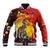Australia and Papua New Guinea Together Baseball Jacket Bird-of-paradise and Kangaroo with Oro Tapa and Aboriginal Art Motifs - Polynesian Pride
