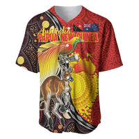 Australia and Papua New Guinea Together Baseball Jersey Bird-of-paradise and Kangaroo with Oro Tapa and Aboriginal Art Motifs - Polynesian Pride