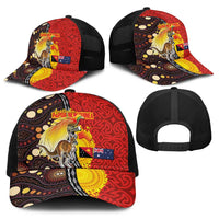 Australia and Papua New Guinea Together Baseball Net Cap Bird-of-paradise and Kangaroo with Oro Tapa and Aboriginal Art Motifs - Polynesian Pride