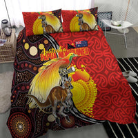 Australia and Papua New Guinea Together Bedding Set Bird-of-paradise and Kangaroo with Oro Tapa and Aboriginal Art Motifs - Polynesian Pride