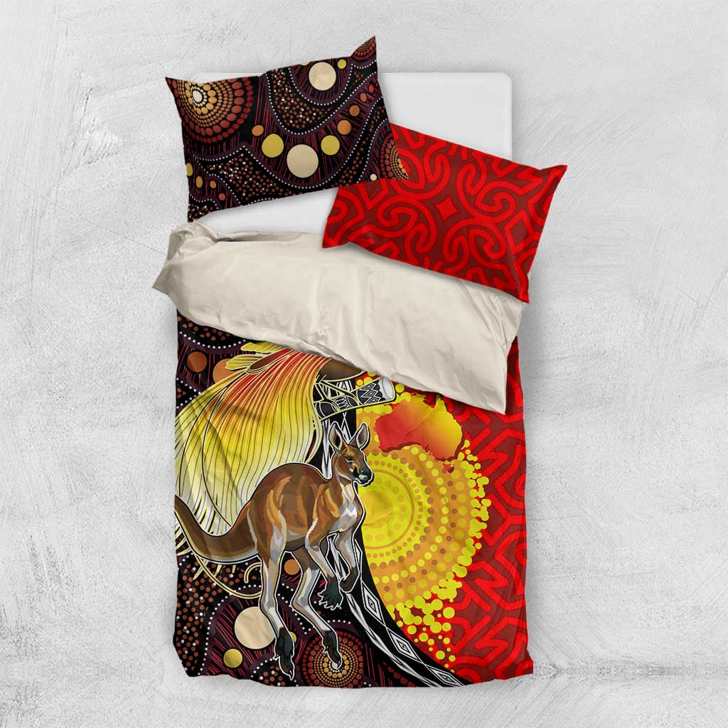 Australia and Papua New Guinea Together Bedding Set Bird-of-paradise and Kangaroo with Oro Tapa and Aboriginal Art Motifs - Polynesian Pride
